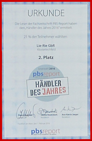 Auszeichnung 2. Platz Händler des Jahres